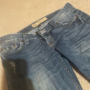 low rise stella boot cut jeans, bke size 27 x 331/2 distressed